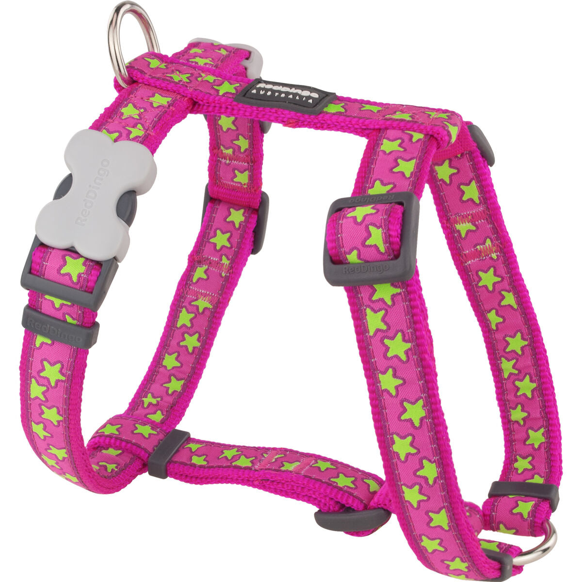 dog harness red dingo style stars lime on hot pink 45-66 cm 36-59 cm-0