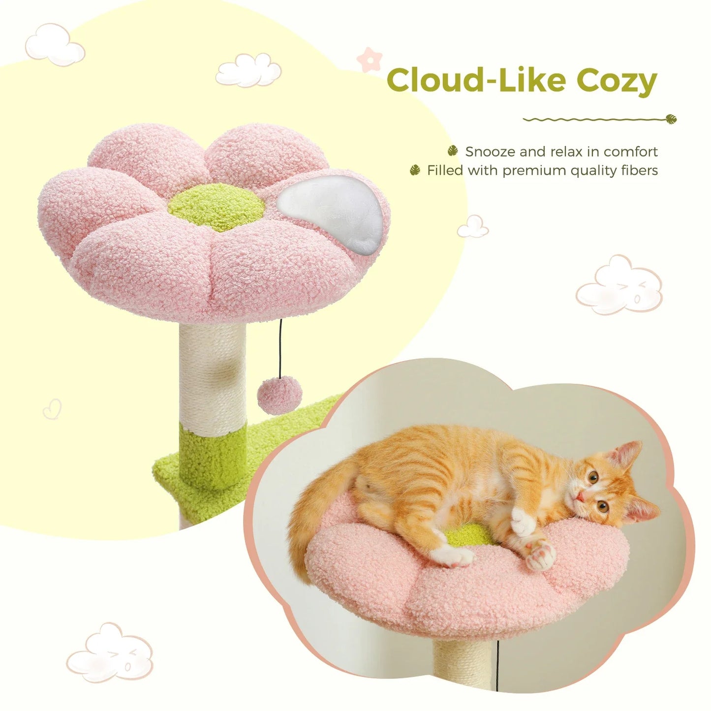 flower cat tree multi-level cat tower with sisal covered scratching posts cute cat condo for indoor small medium cats top perch-4