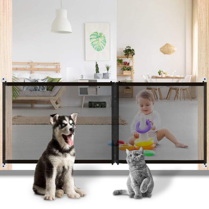 pet dog fence gate safe guard safety enclosure dog fences dog gate the ingenious mesh magic pet gate pet supplies-0
